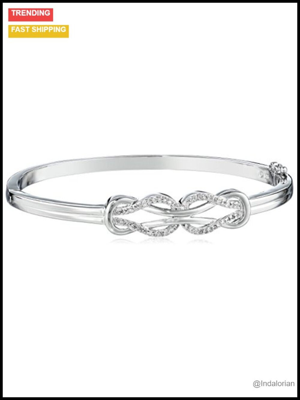 Sterling Silver Diamond Double Knot Bangle Bracelet 7"